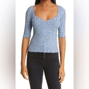Light Blue Ribbed Sweetheart Neck Top